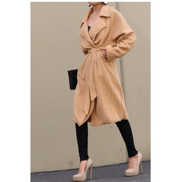 Camel Brown Soft Faux Fur Teddy Trench Coat - Picture 4 of 6